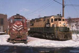 Conrail | Bethlehem, Pennsylvania | Alco RS11 #7612, ex Lehigh Valley and EMD GP35 #3623, ex Reading diesel-electric locomotives | May 1978 | Robert. J. Yanosey photograph | Stephen Timko collection
