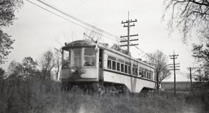 Lehigh Valley Transit | Perkasie, Pennsylvania | Liberty Bell Limited Interurban / streetcar #701 | 1949 | Richard J. Anderson photograph | Elmer Kremkow collection
