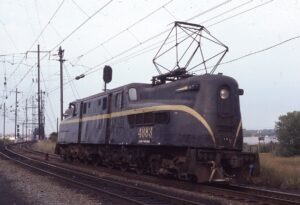 New Jersey Department of Transportation | Conrail | NYLB | South Amboy, New Jersey | Altoona Works GG1 #4883 electric motor | September 19, 1981 | William Rosenberg photograph | Morning Sun Books collection