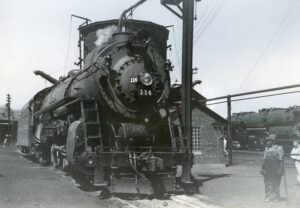 Norfolk and Western Railway | Bluefield, Virginia | Roanoke built class K1 4-8-2 #114 “Mountain” steam locomotive | 1957 | Ed Kaspriske photograph / collection