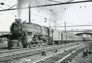Pennsylvania Railroad | Harrisburg, Pennsylvania | Juniata Works Class K4s 4-6-2 #3684 steam locomotive | Westbound Train #47 | August 1948 | Bert Pennybacker photograph | Francis B. Landenberger Palmer collection
