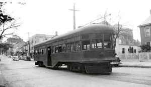 Trenton Princeton Traction Fast Line | Princeton, New Jersey | Interurban / Streetcar #15 | on Witherspoon Street | 1937 | Howard Johnston photograph | North Jersey Chapter, NRHSD collection NRG