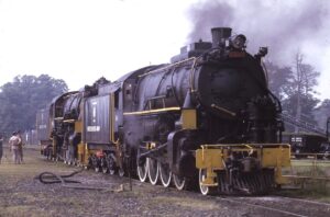 U.S. Army | Fort Eustice Military Railroad | Fort Eustice, Virginia | Baldwin class 2-8-0 #611 and #612 steam locomotives | September 1966 | William Barr photograph / collection r