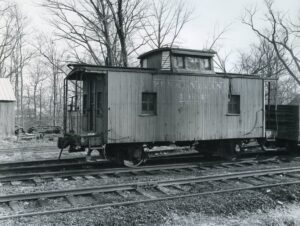 Union Railroad | New Egypt, New Jersey | Wood sided bobber caboose #164 | February 14, 1956 | R.L. Long photograph | West Jersey Chapter, NRHS collection