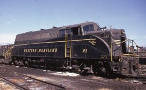 Western Maryland Railway | Hagerstown, Maryland | EMD BL-2 #81 diesel-electric locomotive | yard work | November 10, 1974 | Charles Anderson photograph | West Jersey Chapter, NRHS Collection