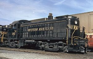 Western Maryland Railway | Hagerstown, Maryland | Alco RS3 #182 diesel-electric locomotive | October 1970 | Dave Augsburger photograph | Charles Anderson collection