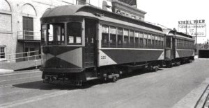 Atlantic City and Shore Railway | aka Shore Fast Line | Atlantic City, New Jersey | Interurban car #150 + 1 | Virginia Avenue and Boardwalk | May 1942 | Henry Libby photograph / collection