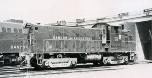 Bangor and Aroostook Railroad | Millinocket, Maine | GE-IR Y2 #35 diesel-electric locomotive | 1964 | George Melvin photograph | Elmer Kremkow collection