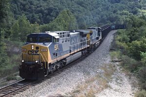 CSX Transportation | Waynesburg, Pennsylvania | Class GE AC4400CW #424 and #387 diesel-electric locomotives | Northbound coal | September 11, 2002 | Dick Flock photograph / collection