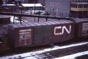 Canadian National Railroad | Sayre, Pennsylvania | Box car #593101 | December 23, 1974 | Warren I. Beckwith, Jr. photograph / collection
