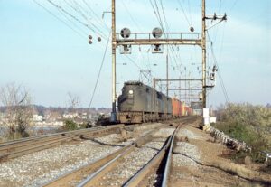Conrail | Havre-de-Grace, Maryland | Altoona Works Triple headed GG1 electric motors | Westbound freight | November 1977 | Will Coxey photograph / collection