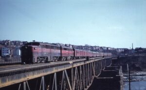 Lehigh Valley Railroad | Easton, Pennsylvania | Alco PA diesel-electric locomotives | Black Diamond | Delaware River Bridge | February 22, 1959 | Al Holtz photograph / colelction