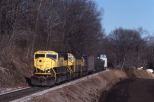 New York Susquehanna and Western Railway | NYSW | Midland Park, New Jersey | EMD SD70 #4050 + 2 diesel-electric locomotives | Train #268 | January 29, 1998 | Carl Perelman photograph | Frank Etzel collection