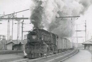 Pennsylvania Railroad | Philadelphia, Pennsylvania | Juniata Works class K4s 4-6-2 #3733 steam locomotive | westbound freight at Frankford Junction | February 11, 1956 | Francis B. Landenberger Palmer photograph / collection