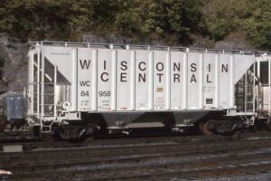 Wisconsin Central Limited Railroad | Saint Paul, Minnesota | Covered white hopper car #84958 | September 9, 1995 | Dick Flock photograph / collection