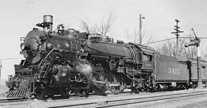 Atchison Topeka and Sante Fe Railroad | Chillicothe, Illinois | Class 4-6-2 #3412 steam locomotive | January 4, 1940 | unknown photographer | West Jersey Chapter, NRHS Collection