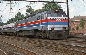 Amtrak | Elizabeth, New Jersey | GE E60 #969 electric-motor | Washington DC Bound train | June 26, 1976 | William Rosenberg photograph | Morning Sun Books collection