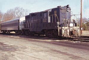 Bangor and Aroostook Railroad | Montauk, New York | EMD GP9 #62 diesel-electric locomotive | leased to Long Island Railroad | December 1976 | William Rosenberhg photograph | Morning Sun Books collection