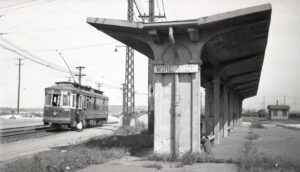 Baltimore Transit Company | Baltimore, Maryland | Streetcar #5855 | Wire Mill Station — Sparrows Point | 1937 | Henry Libby photograph / collection