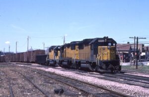 Chicago and Northwestern Railroad | West Chicago, Illinois | EMD GP50 + 2 diesel-electric locomotives | freight train | April 18, 1982 | Glen P. Koshiol photograph | Stephen Timko collection
