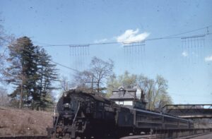 Central Railroad of New Jersey | Fanwood, New Jersey | Class L7s 4-6-0 #764 Camelback steam locomotive | Westbound Commuter Train | with Fanwood Station | April 23, 1953 | Bill Price photograph | Charles Anderson collection
