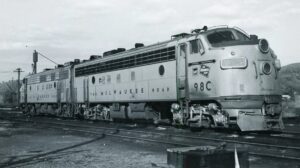Chicago, Milwaukee, Saint Paul and Pacific Railroad | Council Bluffs, Iowa | EMD FP7 #98C +1 diesel electric locomotives | September 11, 1963 | Arthur B. Johnson photograph | Elmer Kremkow collection