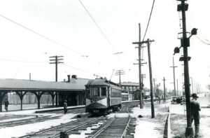 Atlantic City and Shore Railway | Pleasantville, New Jersey | Interurban streetcar | Ocean City bound car | Pleasantville Station | 1947 | David H. Cope photograph | West Jersey Chapter, NRHS Collection