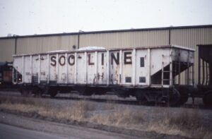 Soo Line Railroad | Minneapolis, Saint Paul and Sault Ste. Marie Railroad | Saint Paul, Minnesota | Pigs Eye Yard | Hopper car #6956 | January 5, 1987 | Dick Flock photograph / collection