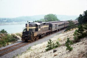 Cape Cod and Hyannis Railroad | Cape Cod, Massachusetts | EMD GP9 #1201 diesel-electric locomotive | Tourist passenger train | August 1985 | Frank Etzel photograph / collection