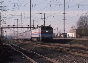 Amtrak | Elizabeth, New Jersey | GE E60 #950 electric motor | First eastbound revenue passenger run | November 29, 1975 | Ken Kulick photograph / collection