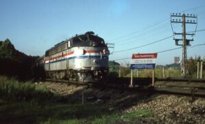 Amtrak | New York, New York | EMD FL9 #487 diesel-electric locomotive | Albany bound Empire State Service | August 1985 | Frank Etzel photograph / collection