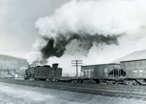 Pennsylvania Railroad | Duncannon, Pennsylvania | Juniata Works class M1 4-8-2 steam locomotive | westbound freight | 1955 | Ed Kaspriske photograph / collection
