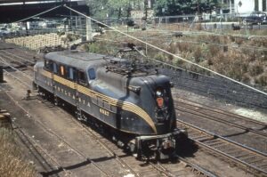 New York and Long Branch | Pennsylvania Railroad | South Amboy, New Jersey | Altoona Works class GG1 #4857 electric motor | June 1957 | John Dziobko, Jr. photograph | Richard Prince Collection