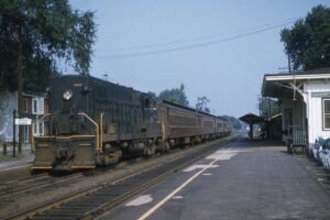 Pennsylvania Reading Seashore Lines | Haddonfield, New Jersey | Baldwin AS16 #6025 diesel-electric locomotive | Train 1024 Sea Breeze to Atlantic City | August 1959 | Al Holtz photograph / collection