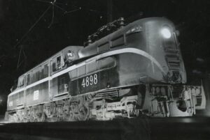 Penn Central Transportation Company | South Amboy, New Jersey | Altoona Works GG1 #4898 electric motor | Night view | April 1971 | Ed Kaspriske photograph / collection