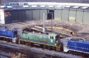 Union Railroad | Hall, Pennsylvania | EMD MP15 diesel-electric locomotives | Union Railroad Roundhouse | October 1985 | Dick Flock photograph / collection