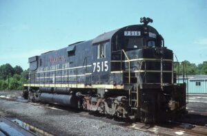 Seaboard Coast Line | Corbin, Kentucky | Alco C628 #7515 diesel-electric locomotive | June 1977 | Emery Gulash photograph | Stephen Timko collection