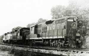 Chessie System | Western Maryland Railway | Williamsport, Maryland | B&O EMD GP9, WM GP9 #6466 and Chessie GP unknown number diesel-electric locomotives } helpers | September 1978 | Ed Kaspriske photograph