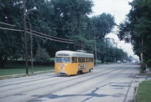 Baltimore Transit Company | Towson, Maryland | PCC Streetcar #7105 | Route 8 | Inbound at York near Burke | August 31, 1960 | Al Holtz photograph / collection