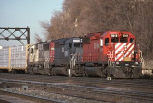 Canadian Pacific Railroad | aka CP Rail | Saint Paul, Minnesota | EMD SD40-2 #5918, HELX SD40-2 #5018 and SOO SD60 #6035 diesel-electric locomotives | EB Freight #43D | November 14, 1996 | Dick Flock photograph / collection