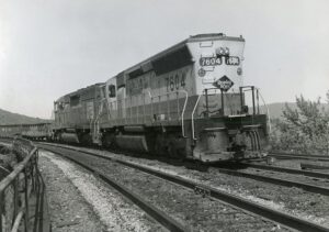 Conrail | Rockville, Pennsylvania | Reading EMD SD45 #7601 and Penn Central SD45 #6182 diesel-electric locomotives | light engine move | on Rockville Bridge | July 1986 | Ed Kaspriske photograph / collection