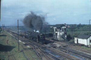 New York Central System | Westfield, New York | Class S1 #6018 steam locomotive | WZ Tower | Train 89 | 1950 | Nelson Bowers photograph | Mitchell E. Dakelman collection