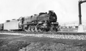 Pennsylvania Railroad | Northumberland, Pennsylvania | Juniata Works M1 4-8-2 #6898 Mountain class steam locomotive | footboard front pilot | 1954 | Ed Kaspriske photograph / collection