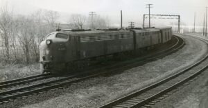 Penn Central Transportation Company | Rockville, Pennsylvania | EMD E8a #4306 | eastbound passenger train | March 1969 | Ed Kaspriske photograph / collection