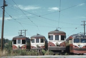 Philadelphia Suburban Transit Company | Philadelphia, Pennsylvania | Brill Streetcars #55,59,73, 2 | 1956 | Al Holtz photograph / collection
