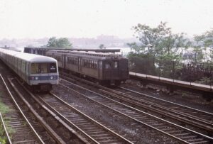 Staten Island Rapid Transit | Tottenville, Staten Island, New York | Old and new MU sets in yard | June 1973 | Larry Steingarten photograph / collection