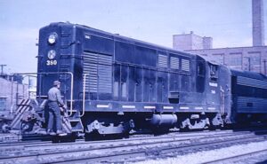 Wabash Railroad | Decatur, Illinois | Fairbanks-Morse H10-44 #380 diesel-electric locomotive | switching passenger coaches | March 17, 1962 | Richard Wallin photograph | Charles Anderson collection