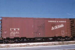 Louisville and Nashville Railroad } Tampa, Florida | 40-foot boxcar #15191 | March 1958 | Richard R. Wallin photograph | Richard Prince collection|