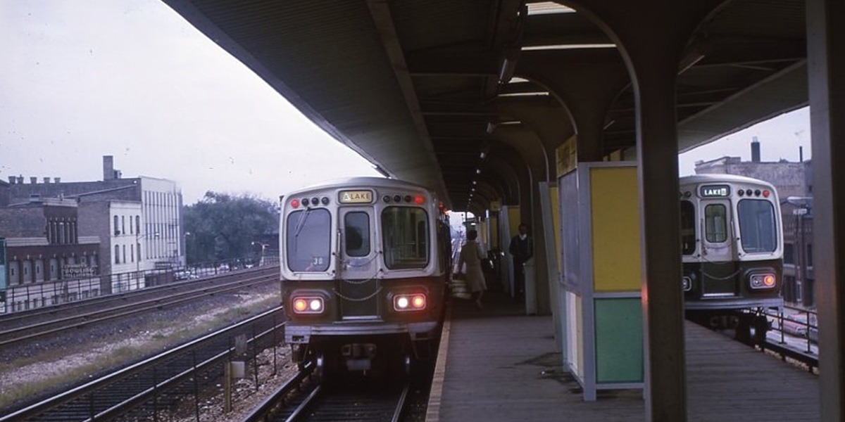 Chicago Transit Authority | Oak Park, Illinois | Lake Street Line Train | Harlem Avenue Station | August 30, 1965 | Al Holtz photograph / collection