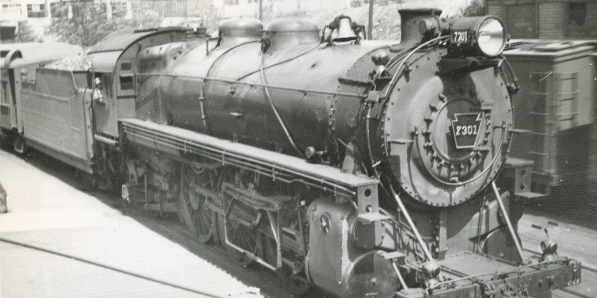 Pennsylvania Railroad | Akron, Ohio | Baldwin class K3s 4-6-2 #7301 steam locomotive | May 23, 1936 | Francis B. Landenberger Palmer photograph / collection